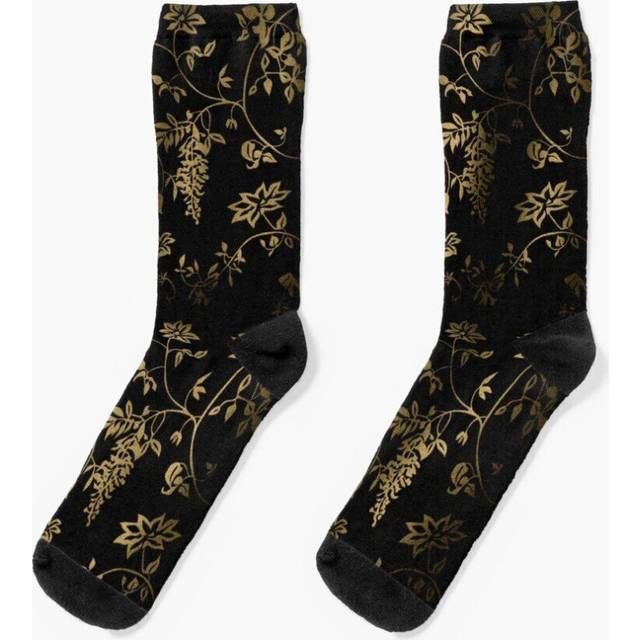 Dress Socks black gold roses flowers Novelty Fancy Crazy Pattern Crew Casual for Men Women