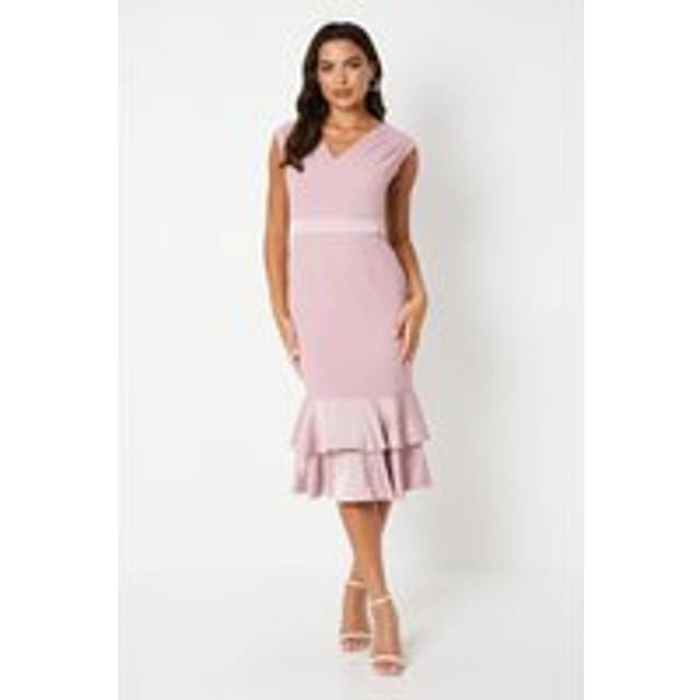 Satin Back Crepe Dress With Peplum - Pink - 8