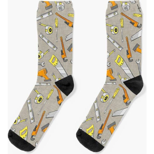 Dress Socks Handyman Tools - Beige Novelty Fancy Crazy Pattern Crew Casual for Men Women