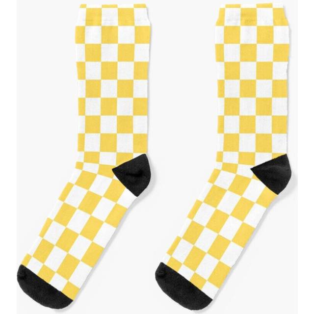 Dress Socks Mustard Yellow And White Checkerboard Pattern Novelty Fancy Crazy Pattern Crew Casual for Men Women