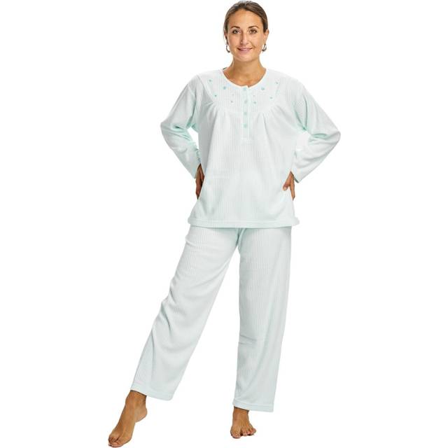 (Mint Green, S) Ladies Winter Pyjama Set Long Sleeve Brushed Cotton Soft Cosy Thermal Loungewear