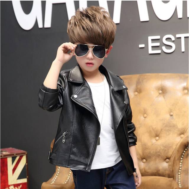 (Black, 5-6Years) Kids Boys Girls PU Leather biker jacket Coat Cruel