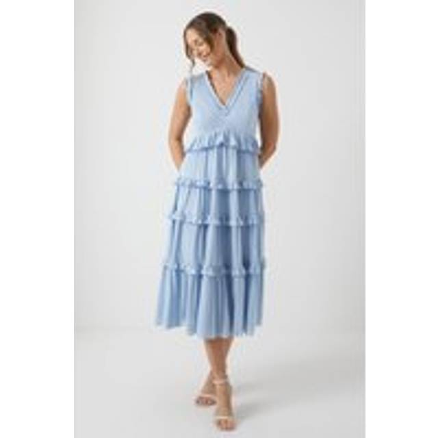 Stretch Mesh Ruffle Midi Bridesmaid Dress - Pale Blue - 12