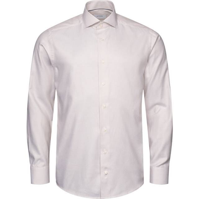 Eton Mens Beige Melange Long-sleeved Cotton-twill Shirt 15.75 - BEIGE