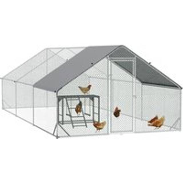 PawHut Walk In Chicken Run with Chicken Activity Shelf and Cover, 3 x 6 x 2m