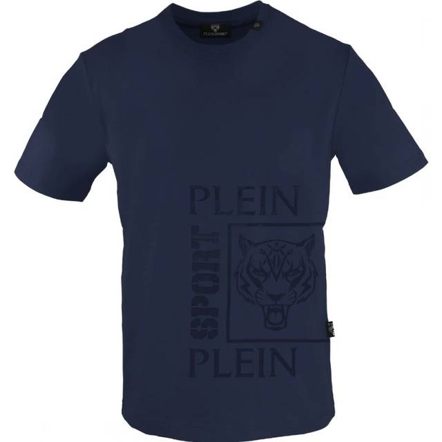 Plein Sport Mens Square Branded Logo Navy Blue T-Shirt Cotton - Size X-Large