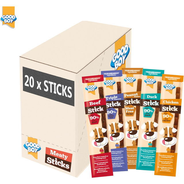 Meaty Sticks Variety Pack - Natural Dog Treats - Training Treats - Bulk Box - 20 x 15g