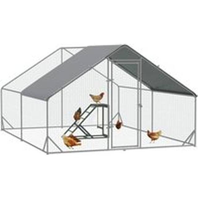 PawHut Walk In Chicken Run with Chicken Activity Shelf and Cover, 3 x 4 x 2m