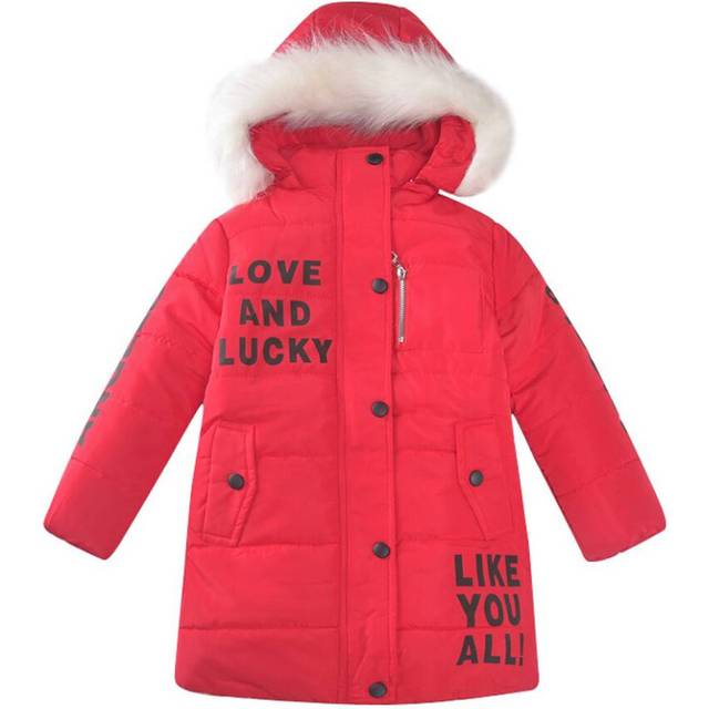 (Red, 7-8Years) Kids Girls Coat Padded Winter Hooded Warm Jackets