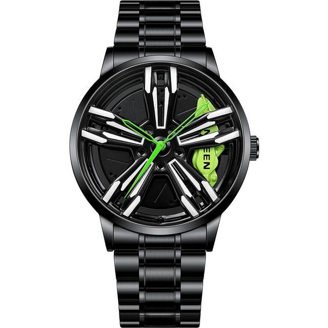 (Green BMW) Wheel Watch Men Rim Hub Luxury Sports Car Men's Watch Stainless Steel Men's Quartz Watches for BMW GTR Audi wheel rim design Watches