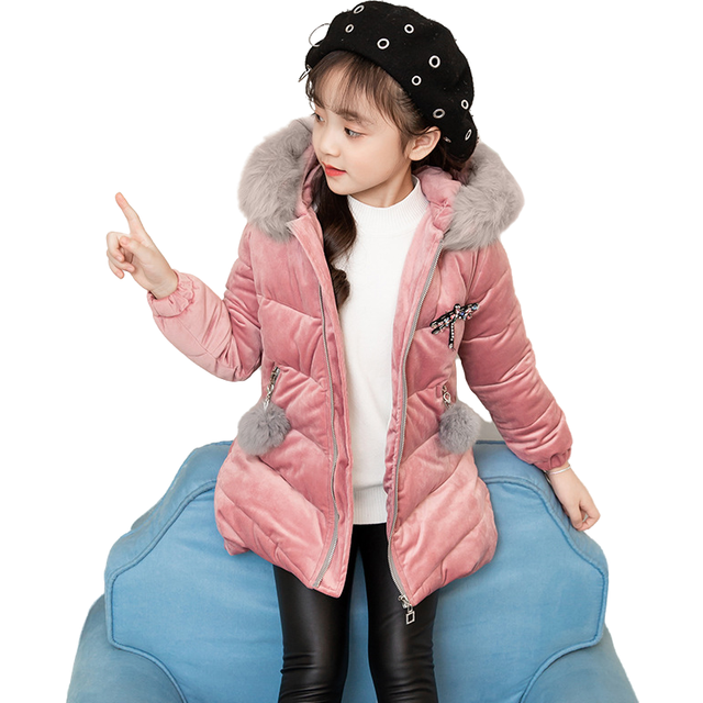 (Pink, 7-8Years) Kids Girls velvet Winter Jackets Hooded Coats Warm
