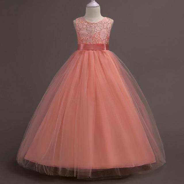 (Pink, 9-10Years) Kids Girls Lace Dress Princess Bridesmaid Wedding