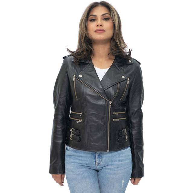 Infinity Leather Womens Vintage Brando Biker Jacket-Orlando - Black - Size 20 UK