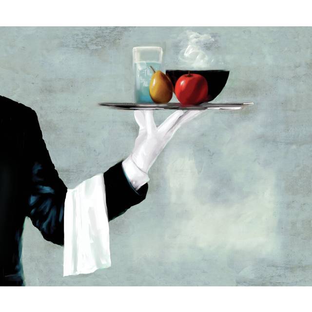 Waiter with Food - Wrapped Canvas Painting Print (30cm H x 46cm W x 3.8cm D)