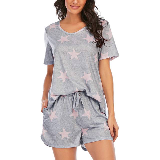 MOYEE Womens Pajama Sets Soft Short Sleeve Shirt and Shorts 2 Pieces Lounge Outfit Sets with Pockets