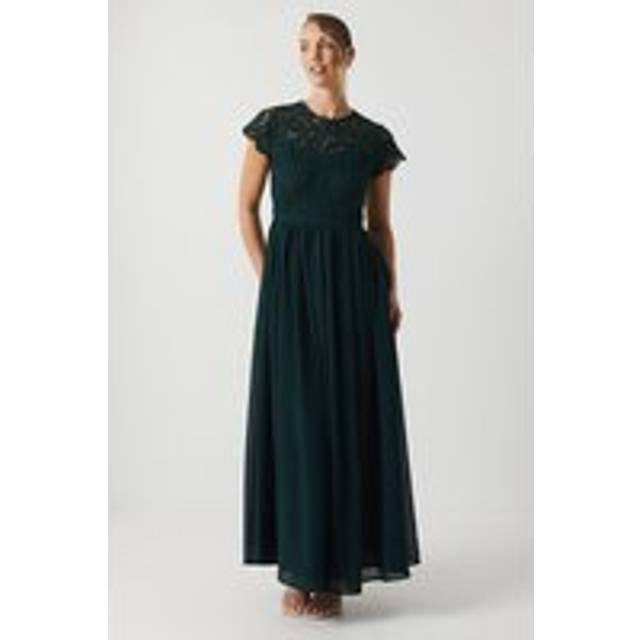 Short Sleeve Eyelash Bodice Bridesmaid Dress - Green - 10