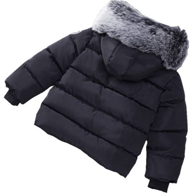 (Black, 4-5 Years) Kids Baby Winter Retro Fur Hood Trench Coat Jacket