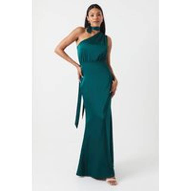 Coast womens maxi dress emerald satin one shoulder bridesmaid hotel wedding