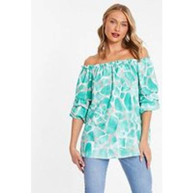 Quiz Womens Mint Abstract Print Bardot Top - Green - Size Medium