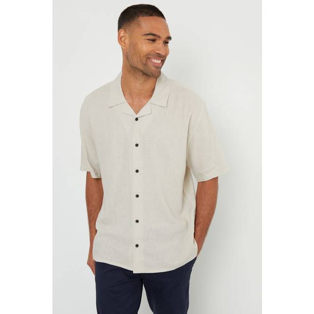 Threadbare Linen Blend Revere Collar Short Sleeve Shirt - White