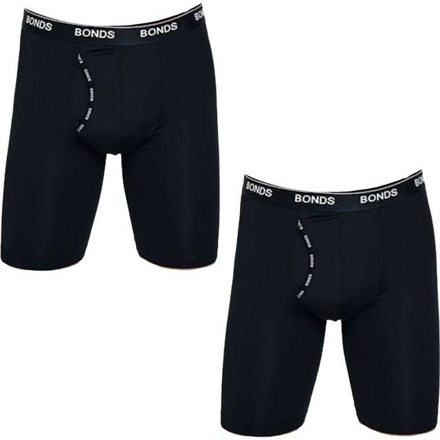 (2XL) 2x Bonds Guyfront Microfibre Long Trunks Mens Boxer Shorts Underwear Black MX64
