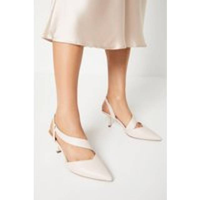 Womens Evelyn Asymmetric Slingback Kitten Heel Court Shoes - Bone - 6
