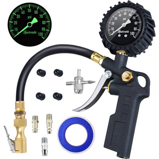 "Tire Inflator with Pressure Gauge 100 PSI, Large 2.5"" Glow Dial"