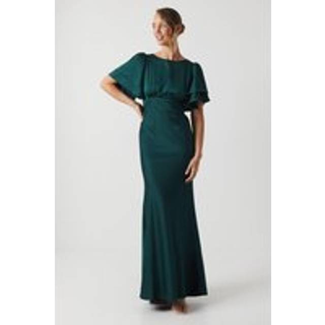 Coast Honoured Satin Back Crepe High Neck Short Sleeve Maxi Bridesmaid Dress - Green - 12