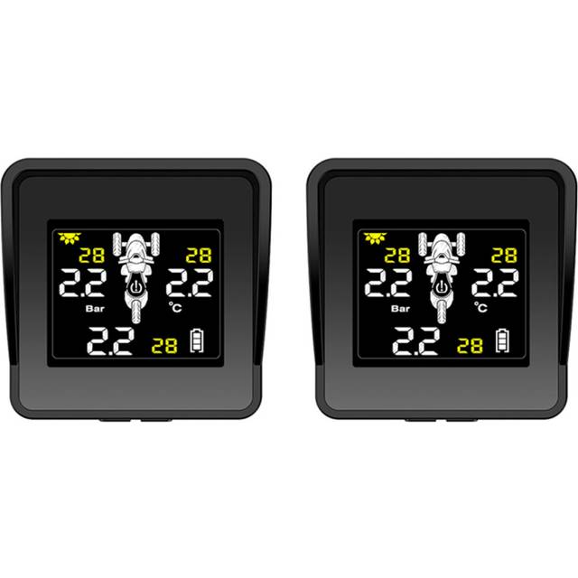 2X Solar Wireless Tire Pressure Monitoring System Motorcycle TPMS Tire Pressure Monitor LCD Display 3 External Sensors