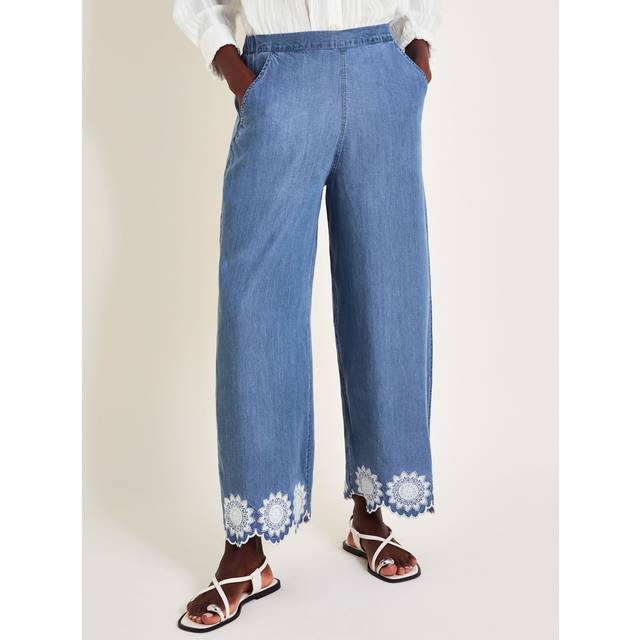 Monsoon Talia Embroidered Trousers - Denim Blue