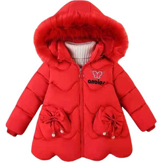 (Red, 1-2Years) Baby Kids Girls Winter Bow Jackets Hooded Coats