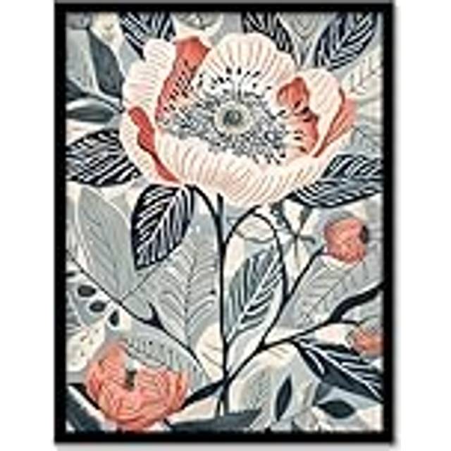 Blooming Peonies Blue Pink Floral Design Framed Art Print - A4