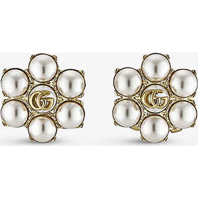 Gucci Womens Brass Gg Marmont Faux-pearl Earrings - BRASS