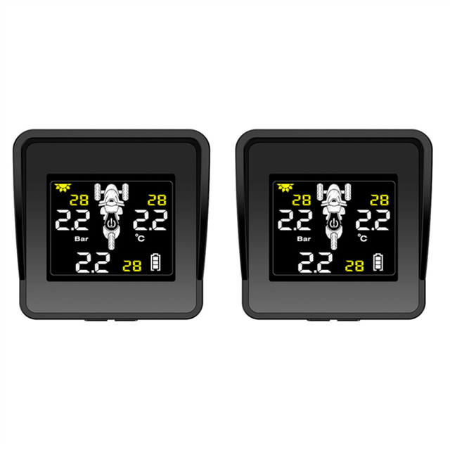moresk-2X Solar Wireless Tire Pressure Monitoring System Motorcycle TPMS Tire Pressure Monitor LCD Display 3 External Sensors