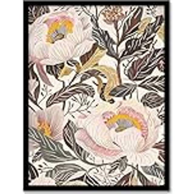 Blooming Pink Peonies Elegant Floral Design Framed Art Print - Green - A4