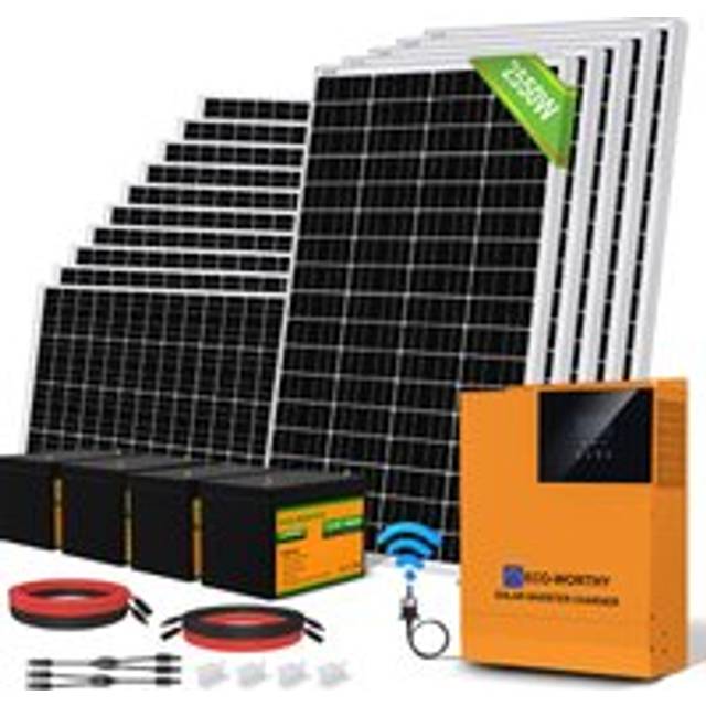 Eco-worthy - 2340W Solar Panel Kit with 5000W 48V Pure Sine Wave Solar All-in-One Inverter-Controller,100Ah 24V Lithium Battery for Shed Cabin Home