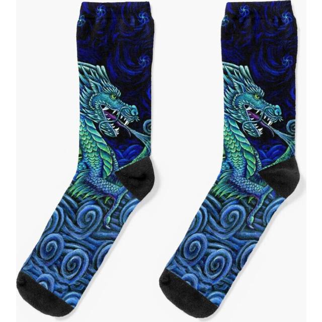 Dress Socks Chinese Azure Dragon Novelty Fancy Crazy Pattern Crew Casual for Men Women