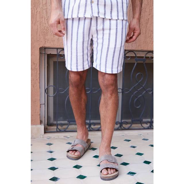 Threadbare Mens 'Moritz' Cotton Blend Stripe Shorts - White - Size Small