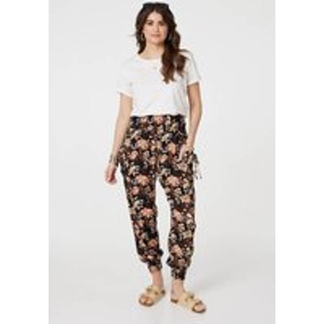 Vintage Floral Shirred Waist Harem Pants - Black - Size 8 - Izabel London