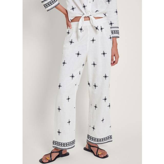 Monsoon Eleanor Embroidered Trousers - Ivory