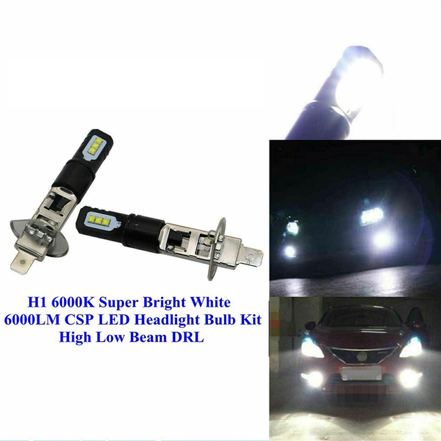 6X H1 6000K Super Bright White 6000LM DRL LED Headlight Bulb Kit High Beam