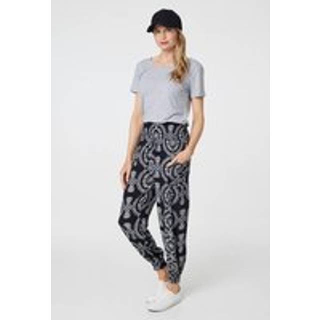 Printed Smocked Waist Harem Pants - Black - Size 12 - Izabel London