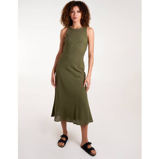 Blue Vanilla Women's Khaki Cotton Bias Cut Midi Dress New Look - UK 16