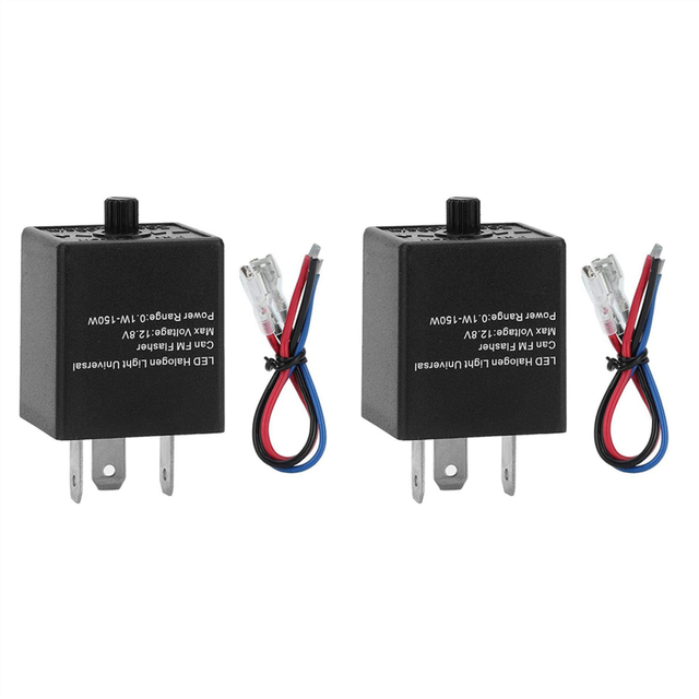 2X LED Flasher Relay, 12V 3-PIN Adjustable LED Flasher Relay Turn Signal Light Blinker for Automotive Motorcycle