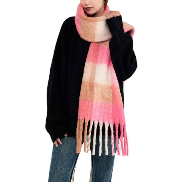 Big Chunky Plaid Scarf Colorful Checked Oversized Thick Scarves Soft Large Cashmere Wool Winter Warm Blanket Women