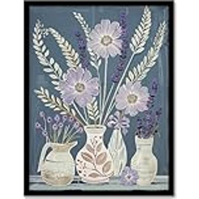 Lavender Flower Bouquet Vases Purple Still Life Framed Art Print - Blue - A4