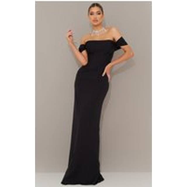 Black Corset Detail Bardot Bridesmaid Dress, Black - 8