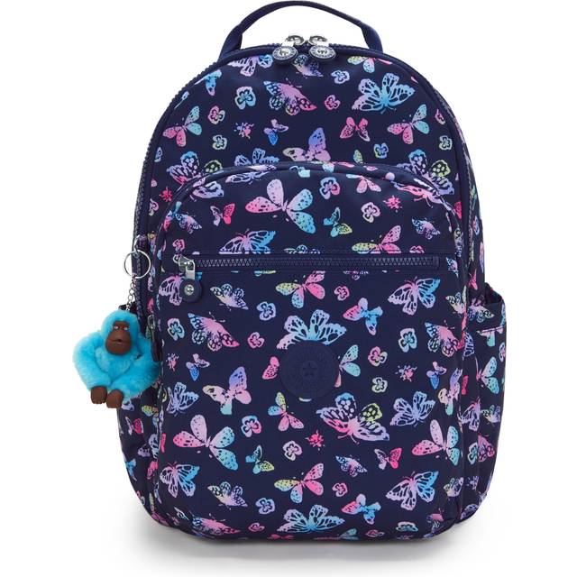 Kipling Backpack Seoul College Butterfly Fun Print Large Woman 100% Recycled Polyester