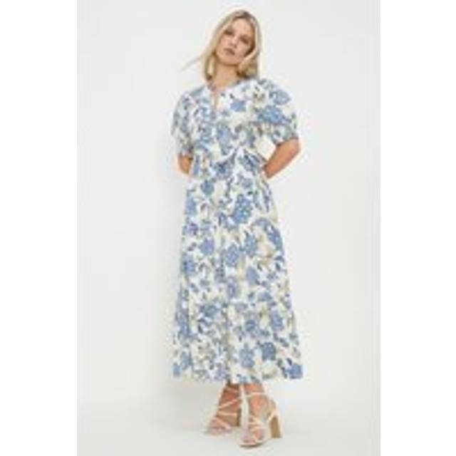 Womens Petite Ivory Poplin Floral Print Shirt Dress - 6