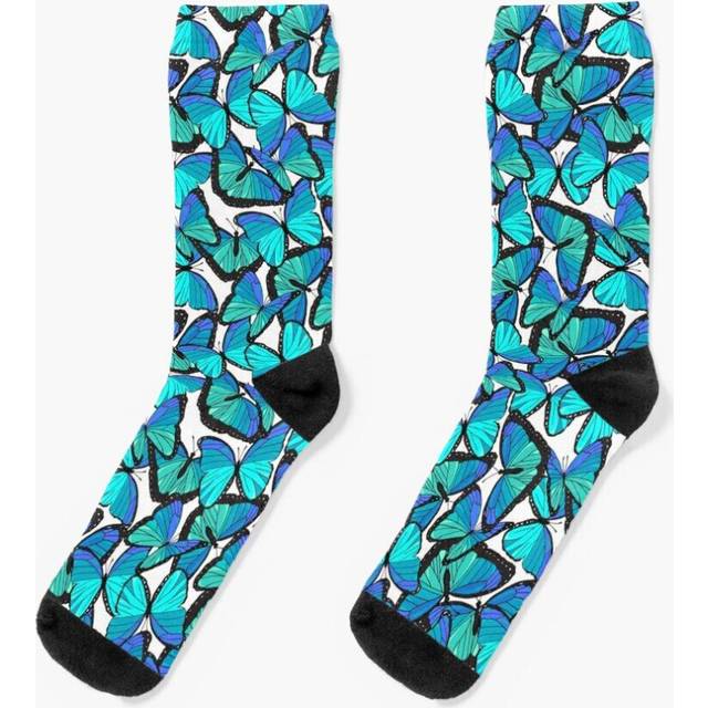 Dress Socks Electric Blue Tropical Morpho Butterfly Pattern Novelty Fancy Crazy Pattern Crew Casual for Men Women